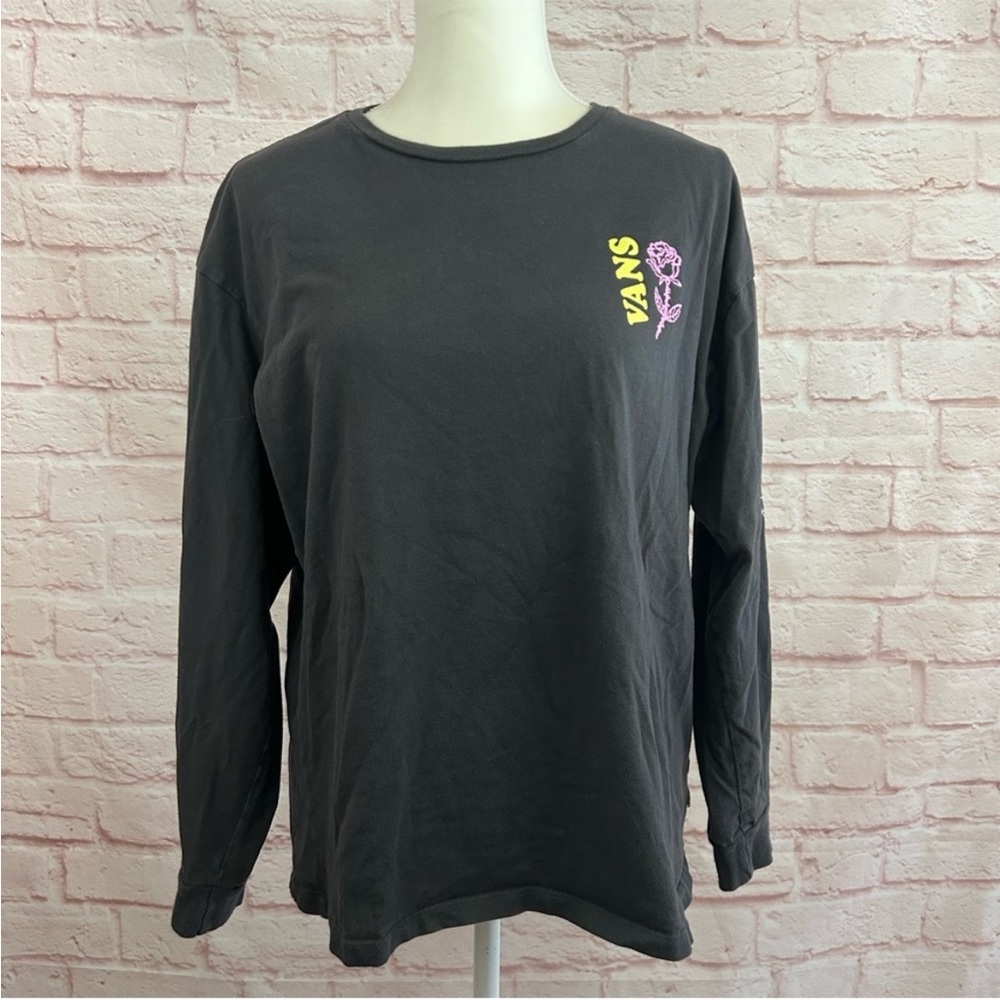 Vans womens long sleeve dark gray t-shirt logo size Med